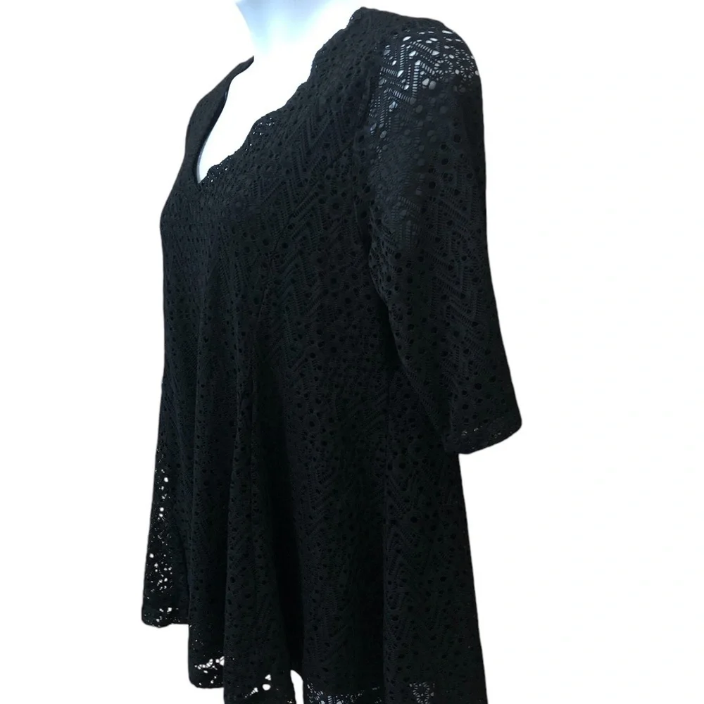 LaVanya Women’s Lace Eyelet Swing Top 1X Black Built-in Tank Top Half Sleeve - Picture 4 of 8